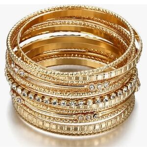 18k Gold Plated Bangle Bracelets Set Of 14 New